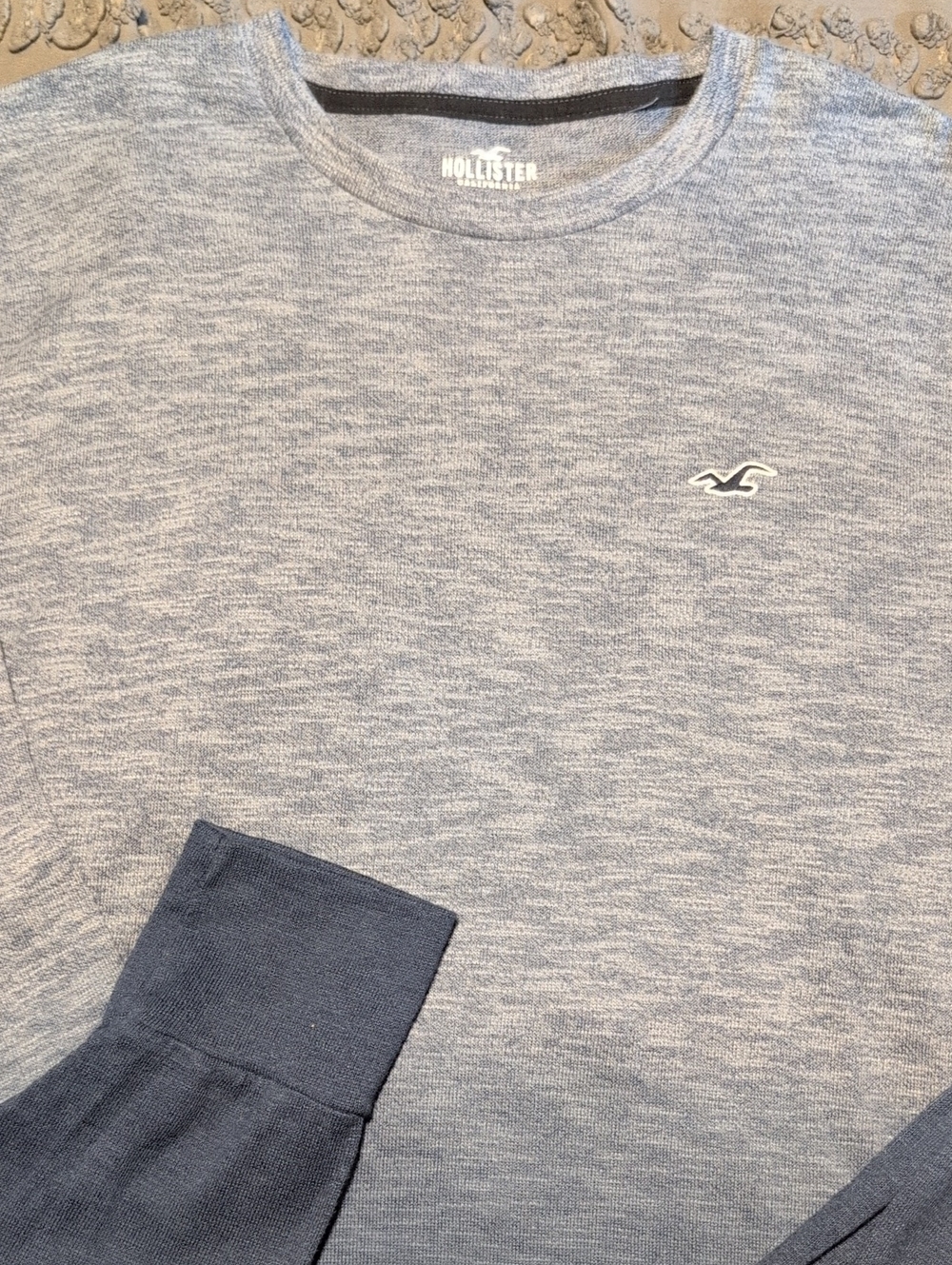 Hollister Light Heather Blue Pullover Sweatshirt with Navy Cuffs